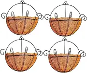 Shoplala Wall Planters for Outdoor Plants (4 Pack, 10 Inch) Metal Black Wire Flower Baskets with Coco Liner, Fence Hanging Planter Balcony Over Deck Porch Railing Rail Patio Modern Herb Outside Garden