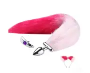 RY Deformable Cosplay Wild Fox Tail Butt Plug & Furry Ear Hair Band - Gradient Pink