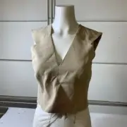 IRO Sleeveless V-Neck Backless Crop Top Women's Size 34 US 2 Sabbia
