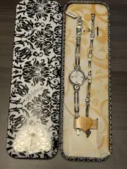 Brighton Women Infinity Sparkle Gem Stones Round Quartz Watch Bracelet Set