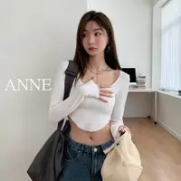 在飛比找蝦皮商城優惠-ANNE｜大圓領長袖短版上衣 短版上衣 長袖T恤【AT201