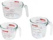 Pyrex 3PC Glass, 1 Cup, 2 Cup, 4 Cup, 3 PC Measuring Cup Set