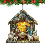 Festive Window Sun Catchers, Colorful Nativity Scene Decor, Holiday Stained Glass Art, Unique Christmas Ornaments, Vibrant Light Catcher, Indoor Nativity Decorations, Artistic Window Accents