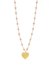 Gigi Clozeau 18K Yellow Gold Heart Lumiere Diamond & Pink Bead Sunray Heart Pendant Necklace, 16.1-16.5