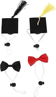 CORHAD Pet Graduate Cap 4pcs Dog Party Cap Set with Photo Props Soft Polyester Pet Graduation Hat and Necktie