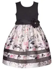 NEW Bonnie Jean Girls Size 5 "BLACK PINK FLORAL" Sparkle Knit Mikado Dress NWT