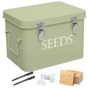 Seed Storage Box with 3 Dividers 20 Labels 50 Envelopes Green