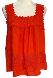 NWT Old Navy M Women's Orange Swing Tank Top Blouse Embroidered Eyelet Peasant