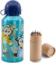 Bluey Characters Aluminium Sports Bottle 400ml - Holiday, Back to School Water Drinking Kids Lunch Children Includes Half Size 12pcs (Bluey)