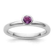 Sterling Silver Stackable Expressions High 4mm Round Amethyst Ring