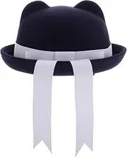 [TEMPNAP] Cat Ear Ribbon Hat Bow School Beret Plaid Wool Beret for Women Cat Ear Wool Dark Blue