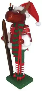 SANTA'S WORKSHOP 14" WOODEN NUTCRACKER REINDEER SKIER CHRISTMAS DECORATION