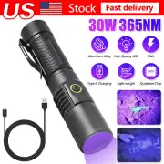 UV 365NM Black Light Flashlight Rechargeable Torch Security Checking Detection