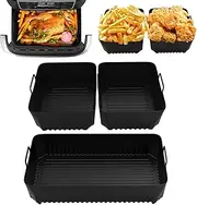 [MOGONE] Large Silicone Air Fryer Liners (1*10.4L and 2*5.2L) for Ninja Flexi Drawer AF500UK, Reusable Rack Accessories for Oven, Microwave (3 Packs- Black)
