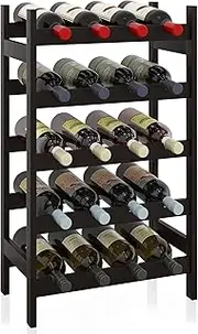 SMIBUY Bamboo Wine Rack, 20 Bottles Display Holder, 5-Tier Free Standing Storage Shelves for Kitchen, Pantry, Cellar, Bar (Black)