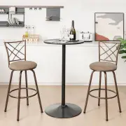 Costway61-76cm Swivel Bar Stool Set of 2 with Plush Fabric Cushioned Seat-Brown