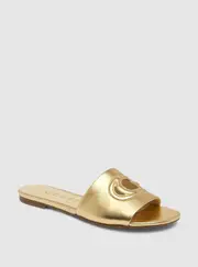 GUESS Women's Gold Tashia Cutout Logo Slides Size: 7, Synthetic