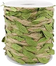 65 Feet Jute Burlap Vine Twine with Artificial Leaves Garland,5MM Natural Jute Twine for Jungle Vines Wedding Home Decor (Green Leaves)