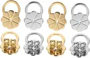 ULDIGI 8pcs Adjustable Earring Lifter Backs for Heavy Earrings Secure Silver Gold for Droopy Ears Versatile Flower Design for Studs Hoops Locking Backings