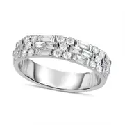 0.75 CT. T.W. Baguette and Round Natural Diamond Alternating Multi-Row Band in Solid 14K White Gold