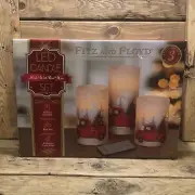 Fitz & Floyd 3-pc LED Candle Set w/ Remote Christmas Red Trucks & Christmas Tree