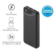 Cygnett ChargeUp Boost 3rd Gen 10K mAh Power Bank - Black (CY4341PBCHE), 1x USB-C(15W),2x USB-A(12W),15cm USB-C Cable,Digital Display,Charge 3 Devices