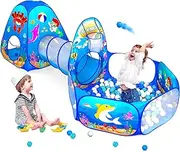 3PC Kids Ball Pits for Toddlers with Kids Play Tent, Kids Tunnel for Baby, Children Pop Up Indoor/Outdoor Playhouse Toy for Boys and Girls, Best Birthday Gifts for2 3 4 5 Years Old (Ocean 3pc)