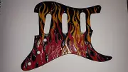 Leather pickguard Fender Stratocaster hand tooled and dyed "Mystique of flames"