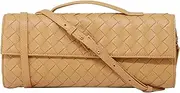 [Hoochie Masa] Woven Clutch Purse for Women Designer Shoulder Handbag Leather Crossbody Evening Bag with Detachable Chain