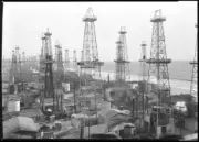 Oil wells near the ocean in Venice Beach California Old Photo