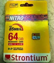 Strontium Nitro 64GB MicroSDXC Card_Up to 85MB/S_Class 10_Tablet/Smart Phone_New