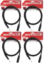 4 Rockville RCXMB6-B Black 6' Male REAN XLR to 1/4'' TRS Balanced Cables
