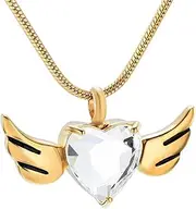 BIAIHQIE Stainless Steel Cremation Pendant Angel Wings Heart Urn Memorial Necklace for Ashes with Filling Kit Gift Box-Gold-White