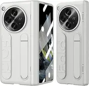 [Eabhulie] Case for OnePlus Open Grip Case with Hand Strap, Hinge Protection, Kickstand, Built-in Screen Protector White