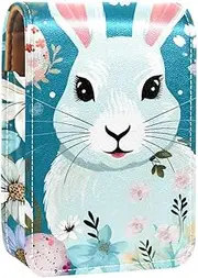 Travel Lipstick Organizer Case,Lipstick Case Portable Makeup Bag with Mirror,Floral Egg Easter Bunnies Chicks