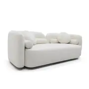 3 Seater Sofa Beige Lounge Couch Curved Shape 220cm Living Room