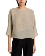 Eileen Fisher Bateau Neck Boxy Linen Blend Top