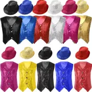 Unisex Kids Glittery Sequined Waistcoat Stage Performance Sequined Vest Gym Tops