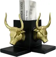 Golden Bull Bookends - Pair of Resin Decorative Bookends Cow Modern Book Ends Ox Book Stoppers for Home Office Desk Decor & Shelf Accents Bookshelf Decoration