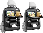 EAQ 2 Pack Car Back seat Organizer with Foldable Table Tray, PU Leather Car Back seat Organizer for Babies Toys Storage with Foldable Dining Table Holder Pocket(Black)