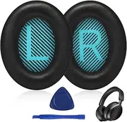 2 Pcs Protein Leather Earpads Cushions for Bose Headphones with 2 Removal Tool, Replacement Ear Pads for Bose QuietComfort 15 QC15 QC25 QC2 QC35/Ae2 Ae2i Ae2w/SoundTrue SoundLink Series (Black&Blue)