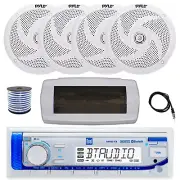 Dual Bluetooth Marine Receiver, Cover, Antenna,Wire, 4x 6'' 240W White Speakers