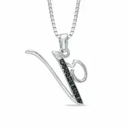 Enhanced Black Natural Diamond Accent "V" Initial Pendant in Sterling Silver