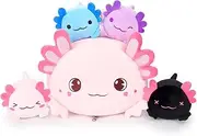 Plush Axolotl Pillow Mommy Stuffed Animal with 4 Babies Axolotls Plushies, Super Soft Kawaii Hugging Pillow Toy Gifts for Kids Bedding