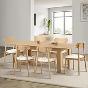 Oikiture 200cm Extendable Dining Table with 6X Dining Chairs PU Leather Natural