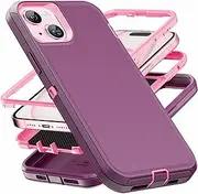 YmhxcY for iPhone 15 Case Shockproof Dropproof Dust-Proof Drop Proof 3-in-1 Durable Phone Case Heavy Duty Protection Phone Case Cover for Apple iPhone 15 6.1" Purple/Pink