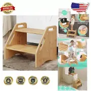 Sturdy Wooden Step Stool with Handles for Kids - Perfect for Bathroom & Kitchen