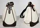 MARINO ORLANDI Embossed Logo Sling Bag/Backpack-Tote Leather Cream-Brown $995