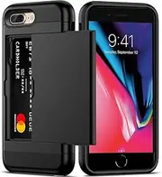 for iPhone 8 Plus 7 Plus Case with Credit Card Holder, Areaphmet Wallet Case Slide Cover Dual Layer Hard PC Rubber Cover Phone Case for iPhone 8 Plus iPhone 7 Plus 5.5'' Black