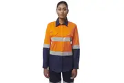King Gee Ladies Workcool Vented Cotton Drill Taped Work Shirt K44227 - Orange/Navy